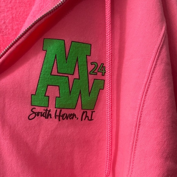 PORT AND COMPANY Pink Full-Zip Hoodie with Green Logo SIZE SMALL Bright Hair Alt - Picture 5 of 5